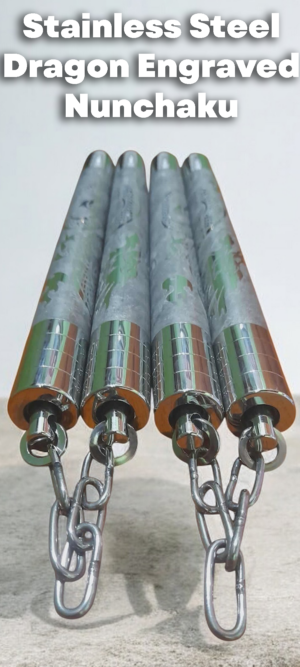 Stainless Steel Dragon Engraved Nunchucks